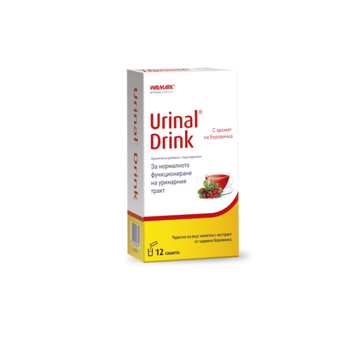Уринал Дринк съдържа патентована активна субстанция NutriCranTM - изсушен концентриран сок от американска червена боровинка, богат източник на биофлавоноиди, фенолни съединения и други полезни вещества, необходими за правилното функциониране и устойчивостта на пикочните пътища. Червената боровинка предпазва от инфекции и прикрепване на бактерии по уринарния тракт и пикочните пътища.