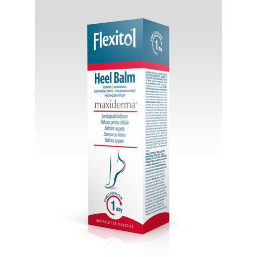 ФЛЕКСИТОЛ МЕДИЦИНСКИ БАЛСАМ ЗА СУХИ И НАПУКАНИ ПЕТИ 25% УРЕЯ (Flexitol heel balm) е високоефективен продукт, предназначен за третиране на суха и напукана кожа на петите и ходилата. Съдържа 25% урея в комбинация с други подхранващи съставки. Прониква в дълбочина с цел интензивно овлажняване и хидратация.