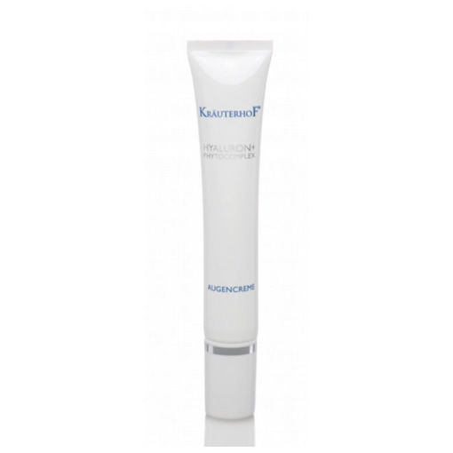 Krauterhof Hyaluron+Phytocomplex Околоочен крем е лека неароматизирана формула с крем-гел текстура. Комбинира две форми на хиалуронова киселина (с високо и с ниско молекулно тегло), сквалена със силно антиоксидантно действие и седем натурални екстракта.