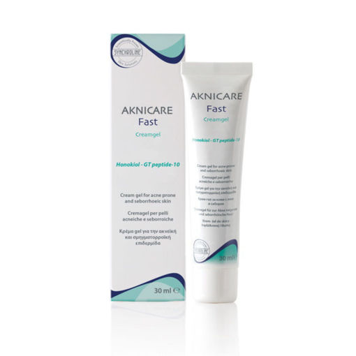 Synchroline Aknicare Fast Cream gel е крем-гел предназначени за използване с превантивна цел, както и за контролиране и облекчаване на типичните за акнето симптоми. Тяхното действие е специално насочено към микросредата на космените фоликули и себацейните жлези. Предотвратява производството на себум и образуването на акнеформени лезии.