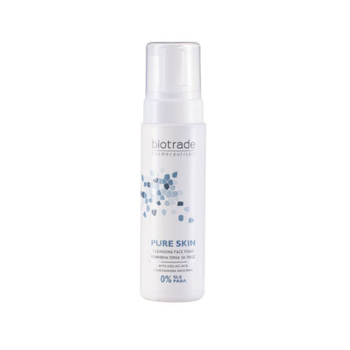 БИОТРЕЙД Pure Skin деликатна измивна пяна с азелаинова киселина, предназначена за кожа с разширени пори, черни точки и неравномерен тен. За всеки тип кожа с черни точки и разширени пори. Пяната нежно отстранява замърсяванията, почиства и стяга порите, повлиява черните точки. Не дразни и не изсушава кожата.